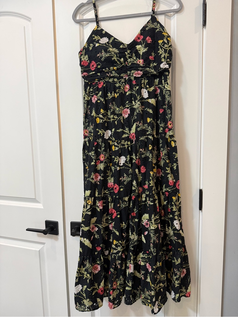 Zara Black Floral Maxi Dress with Pink and Yellow Accents